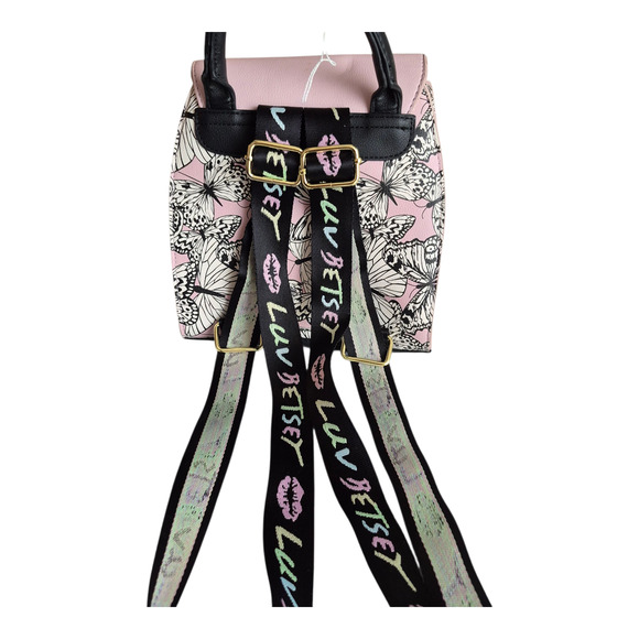 Luv Betsey by Betsey Johnson Pink & Black Butterfly Mini Backpack Gold Accents - Picture 2 of 11